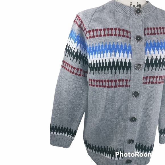College Point Grey Fair Isle Button Up Sweater Cardigan Preppy Grandpacore - Picture 3 of 7